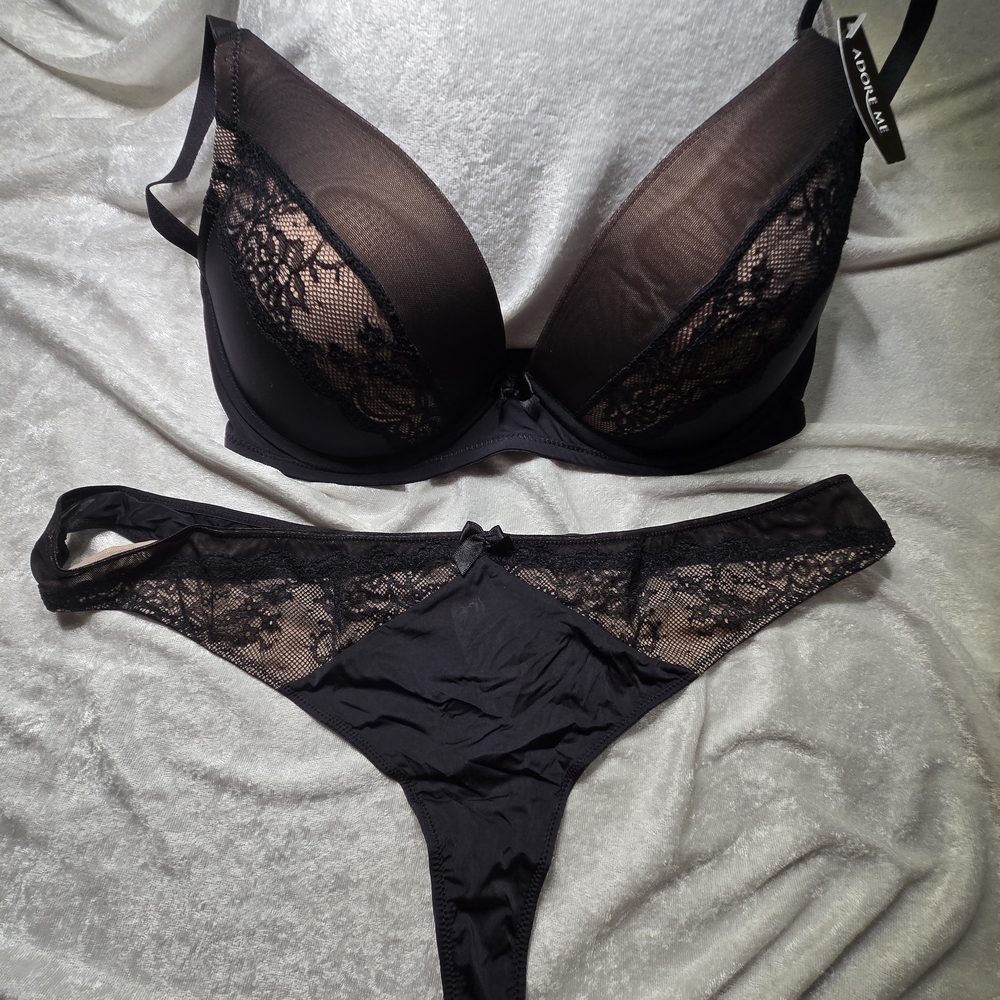 Adore Me Black Lace Bra and Panty Set